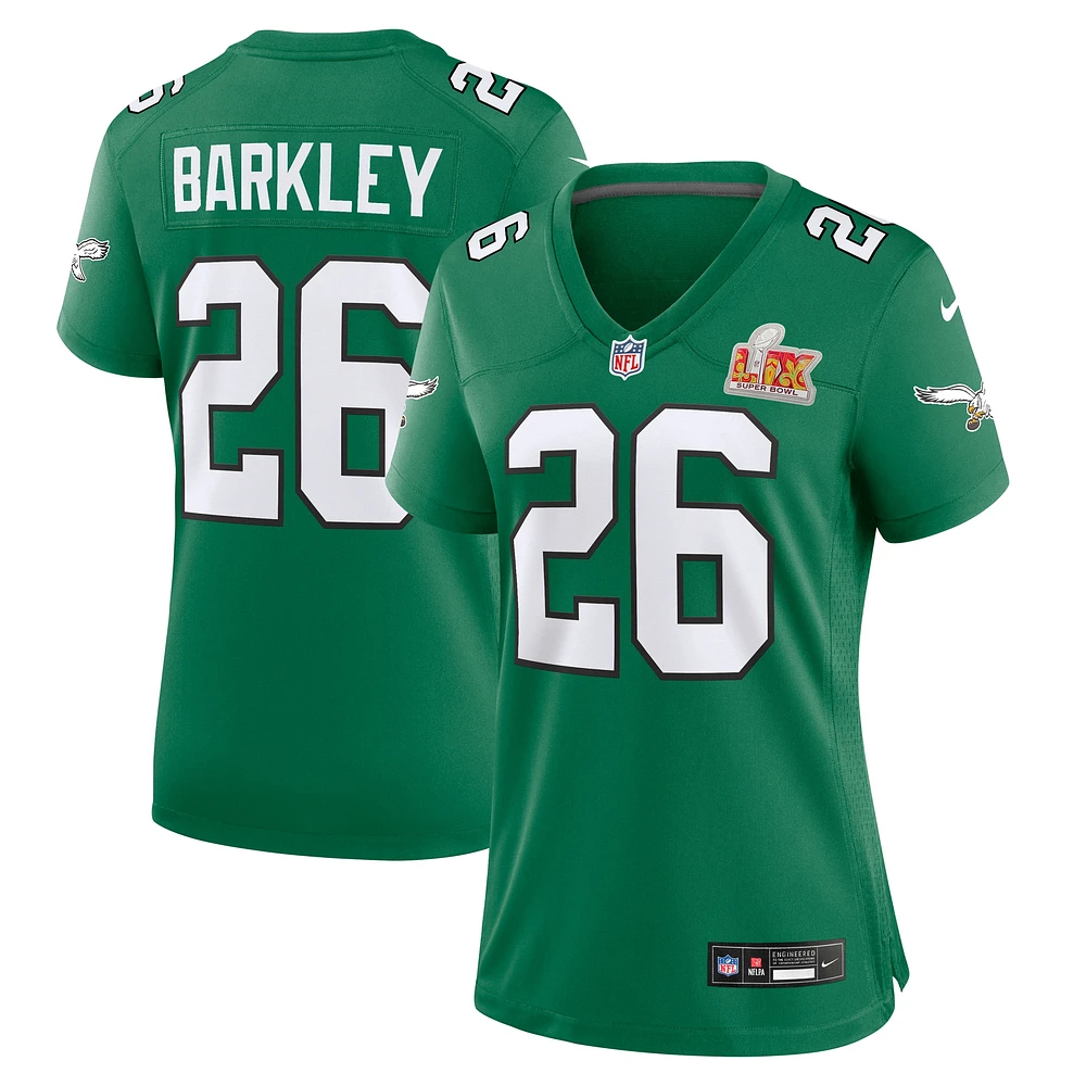 Maillot Nike Saquon Barkley Kelly pour femme, vert, Philadelphia Eagles, Super Bowl LIX, 2e match alternatif