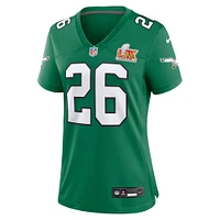 Maillot Nike Saquon Barkley Kelly pour femme, vert, Philadelphia Eagles, Super Bowl LIX, 2e match alternatif