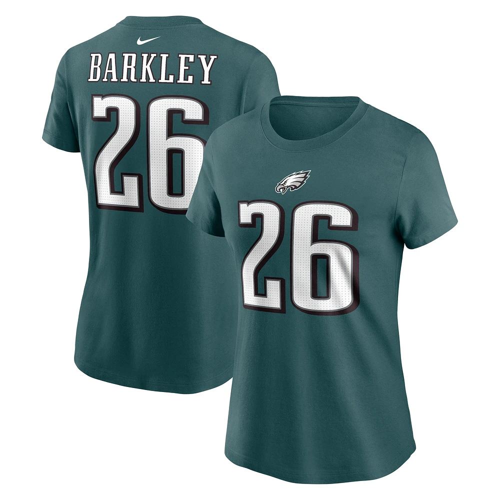 T-shirt avec nom et numéro de joueur des Philadelphia Eagles Nike Saquon Barkley pour femme, vert minuit