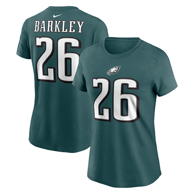 T-shirt avec nom et numéro de joueur des Philadelphia Eagles Nike Saquon Barkley pour femme, vert minuit