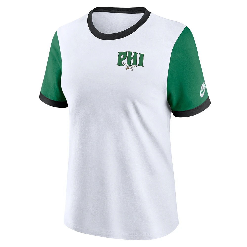 Women's Nike White/Kelly Green Philadelphia Eagles Rewind Ringer T-Shirt