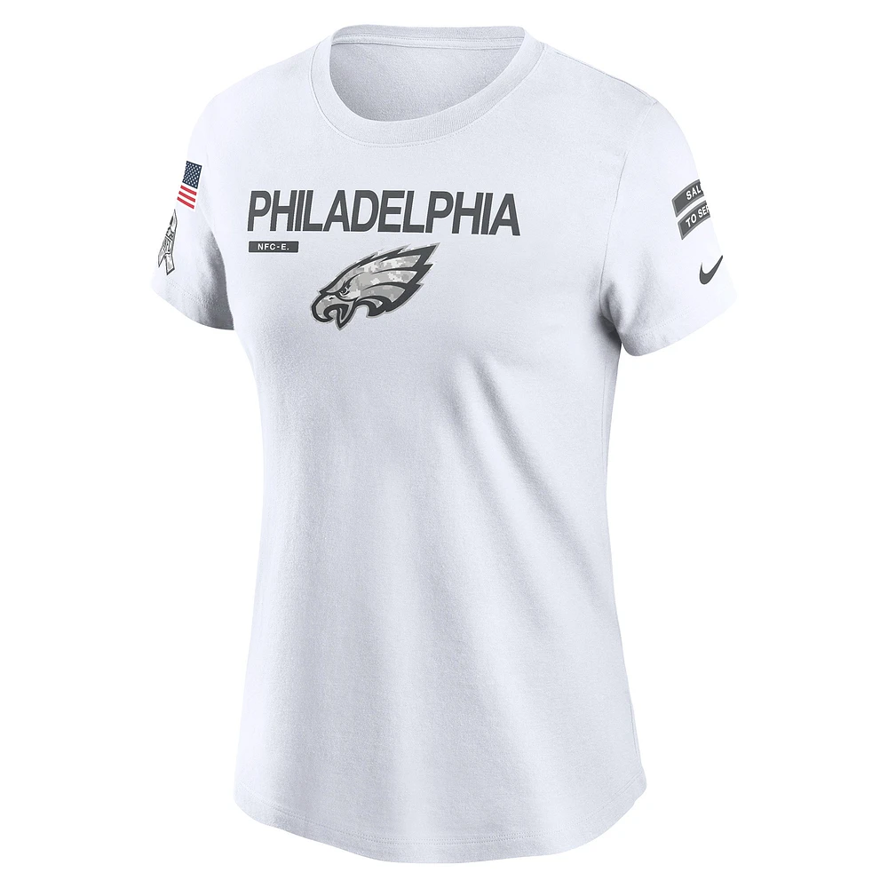 T-shirt Nike blanc Philadelphia Eagles 2024 Salute To Service Legend Performance pour femme