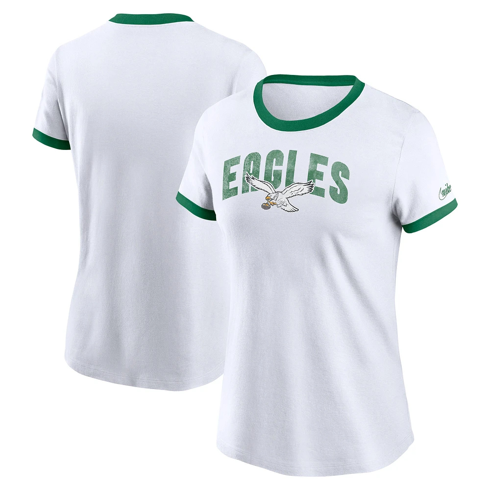 T-shirt Nike Philadelphia Eagles Rewind Ringer pour femme, blanc