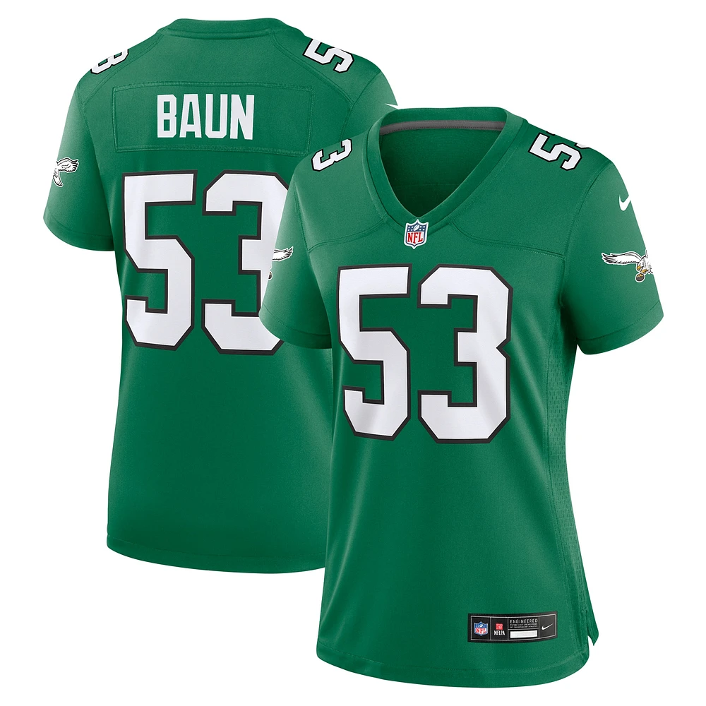 Maillot de match alternatif Nike Zack Baun Kelly vert Philadelphia Eagles pour femme