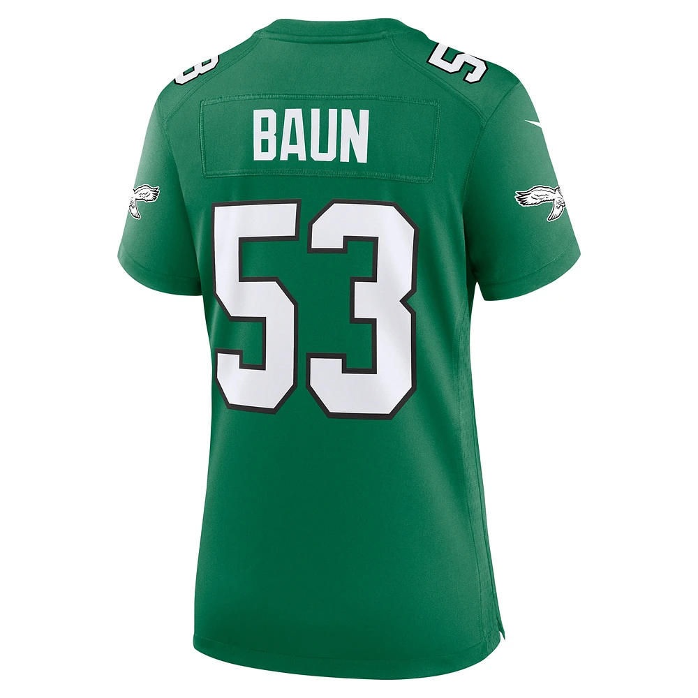 Maillot de match alternatif Nike Zack Baun Kelly vert Philadelphia Eagles pour femme