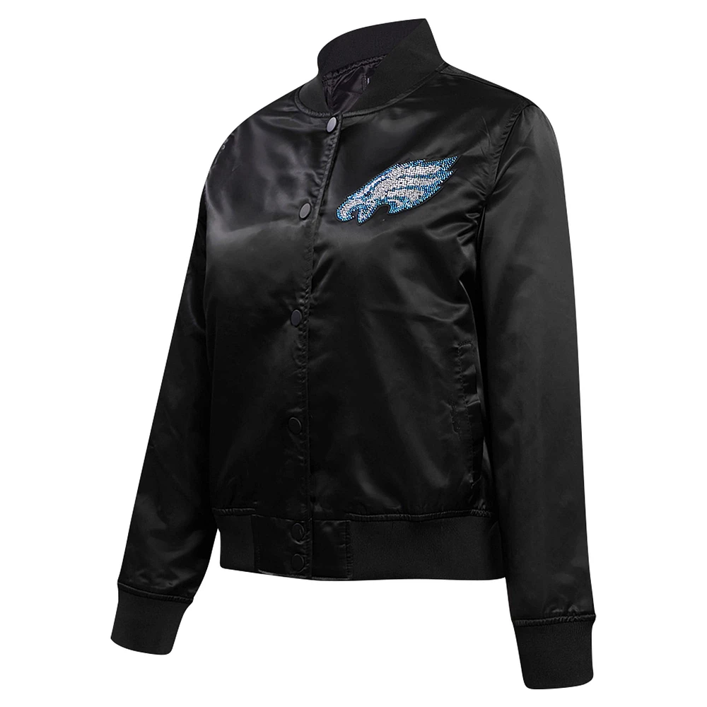 Women's Pro Standard Black Philadelphia Eagles Jeweled Satin Full-Snap Jacket