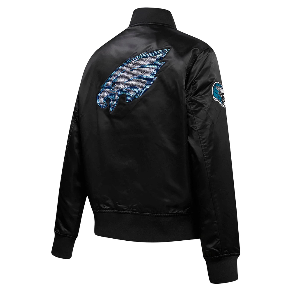 Women's Pro Standard Black Philadelphia Eagles Jeweled Satin Full-Snap Jacket