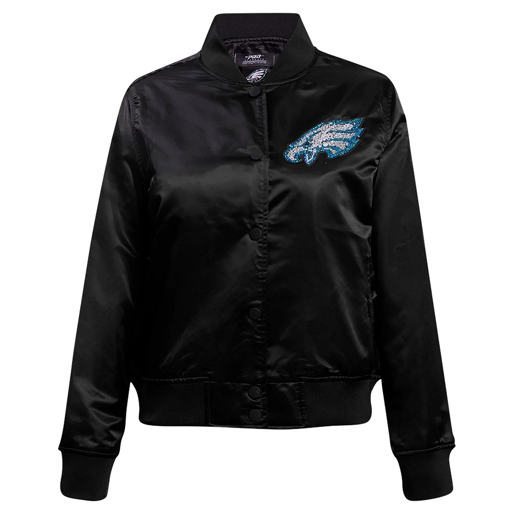 Veste à boutons-pression en satin ornée de bijoux Philadelphia Eagles Pro Standard noire pour femme