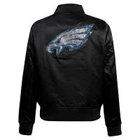 Women's Pro Standard Black Philadelphia Eagles Jeweled Satin Full-Snap Jacket