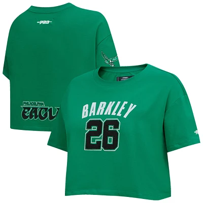 T-shirt court et carré pour femme Pro Standard Saquon Barkley Kelly Green Philadelphia Eagles avec nom numéro de joueur