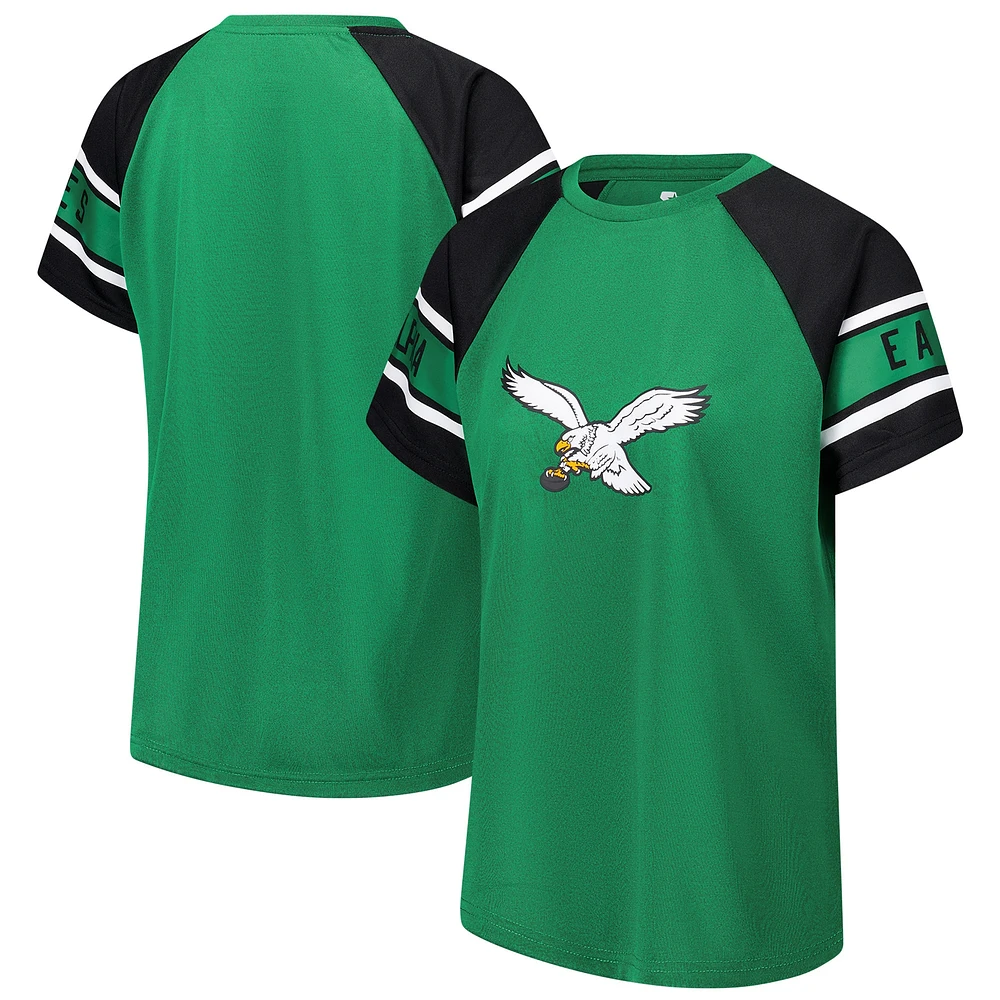 Haut raglan à blocs de couleurs pour femme, vert Kelly, Philadelphia Eagles, premier tour