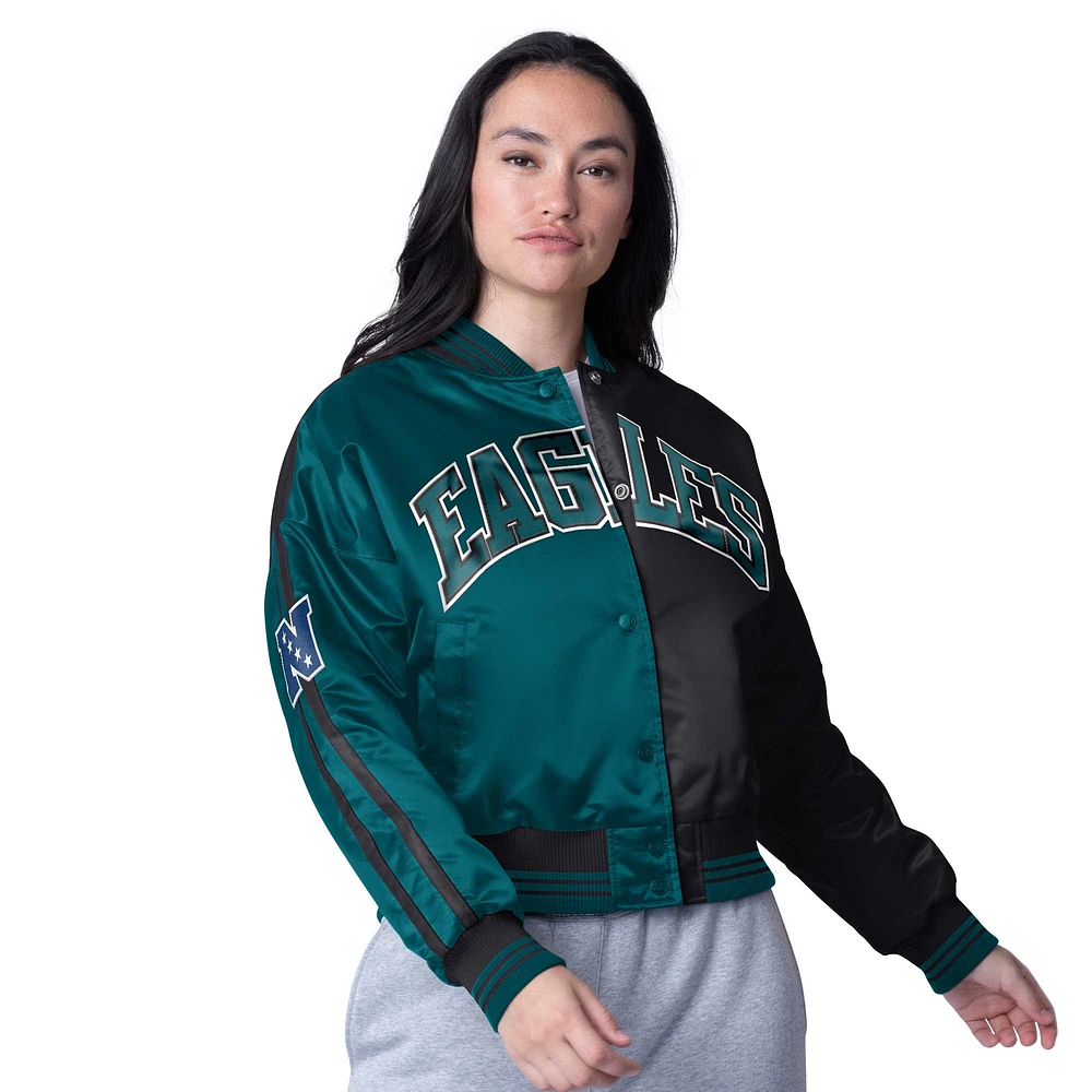 Veste courte en satin à boutons-pression pour femme Starter Midnight Green/Black Philadelphia Eagles Zone Blitz