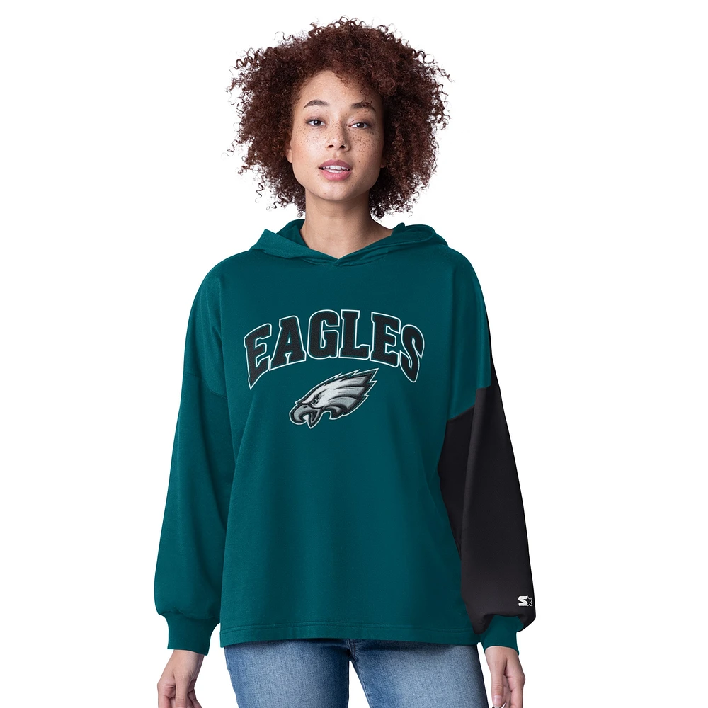 Sweat à capuche manches longues Power Move pour femme, vert nuit, Philadelphia Eagles