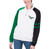 Women's Starter White Philadelphia Eagles Curve Ball Raglan Full-Zip Track Jacket