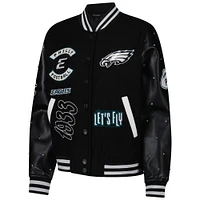 Veste à paillettes noire boutons-pression pour femme The Wild Collective Philadelphia Eagles Varsity