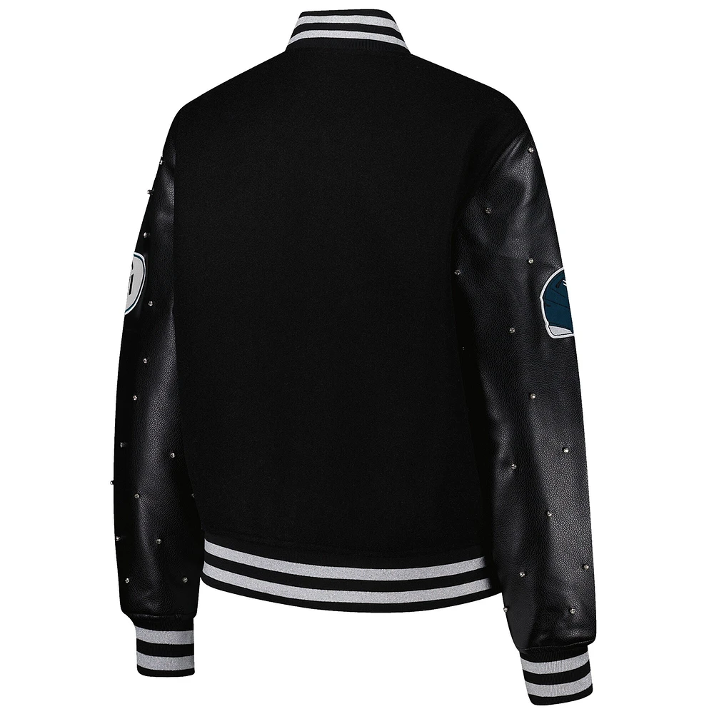 Veste à paillettes noire boutons-pression pour femme The Wild Collective Philadelphia Eagles Varsity