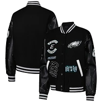 Veste à paillettes noire boutons-pression pour femme The Wild Collective Philadelphia Eagles Varsity