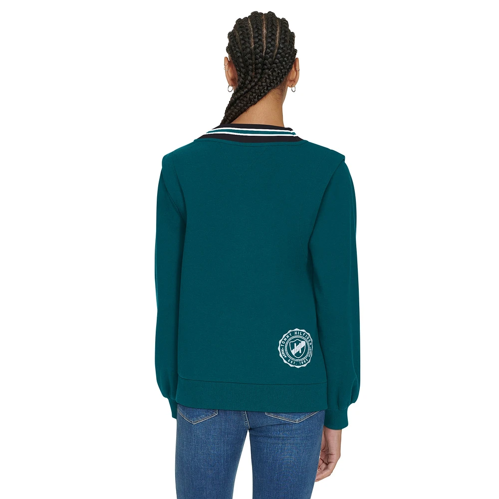 Sweat-shirt à col en V Alice pour femme Tommy Hilfiger Midnight Green Philadelphia Eagles