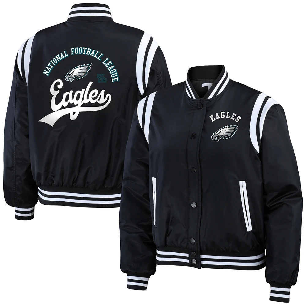 Blouson aviateur à boutons-pression noir Philadelphia Eagles pour femme WEAR by Erin Andrews