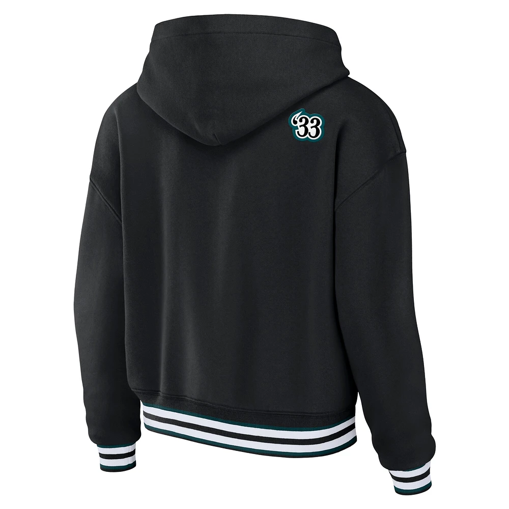 Women's WEAR by Erin Andrews Black Philadelphia Eagles Lace-Up Pullover Hoodie