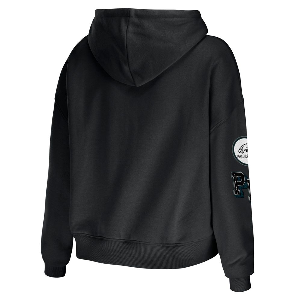 WEAR by Erin Andrews Women's WEAR by Erin Andrews Black Philadelphia Eagles  Plus Modest Cropped Pullover Hoodie