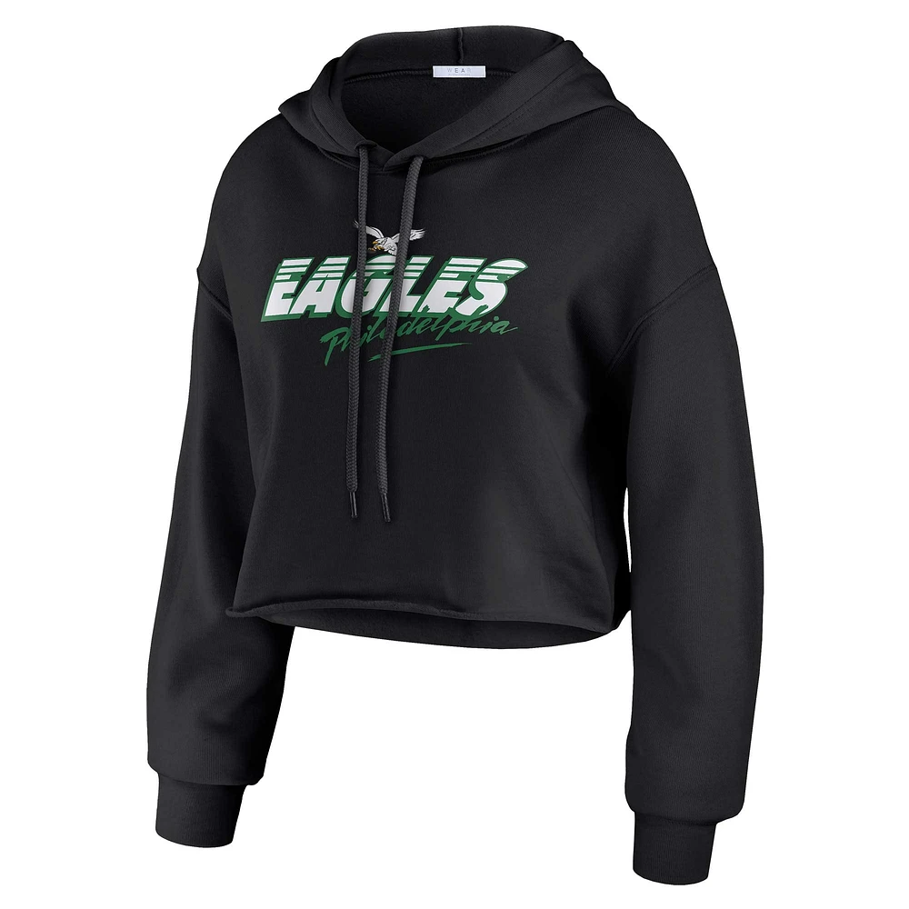 Women's WEAR by Erin Andrews Black Philadelphia Eagles Prime Cropped Pullover Hoodie