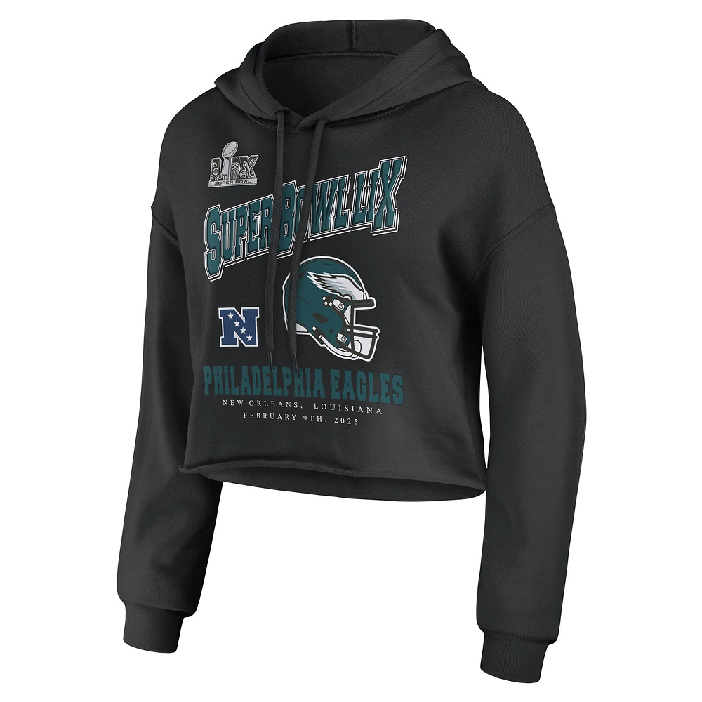 Women's WEAR by Erin Andrews Black Philadelphia Eagles Super Bowl LIX Cropped Pullover Hoodie