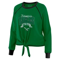 Women's WEAR by Erin Andrews Green/Black Philadelphia Eagles Tie-Front Long Sleeve Top