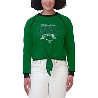 Women's WEAR by Erin Andrews Green/Black Philadelphia Eagles Tie-Front Long Sleeve Top