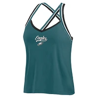 Women's WEAR by Erin Andrews Midnight Green Philadelphia Eagles Cross Strap Tri-Blend Tank Top