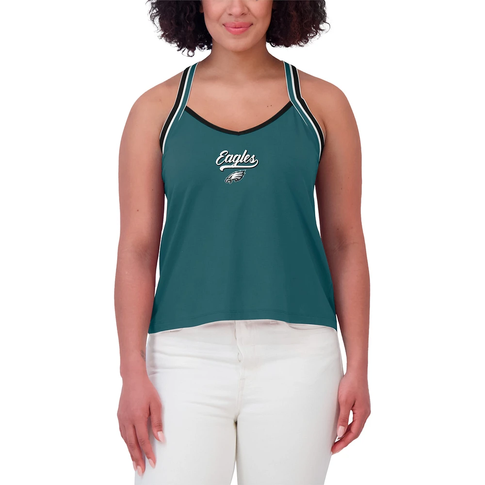 Women's WEAR by Erin Andrews Midnight Green Philadelphia Eagles Cross Strap Tri-Blend Tank Top