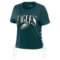 T-shirt court à lacets sur le côté vert nuit pour femme WEAR by Erin Andrews des Philadelphia Eagles