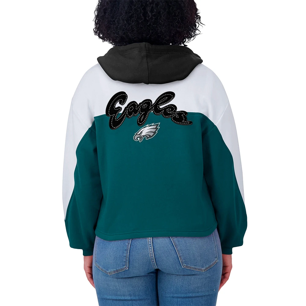 Sweat à capuche zippé blocs de couleurs vert nuit Philadelphia Eagles grande taille pour femme WEAR by Erin Andrews