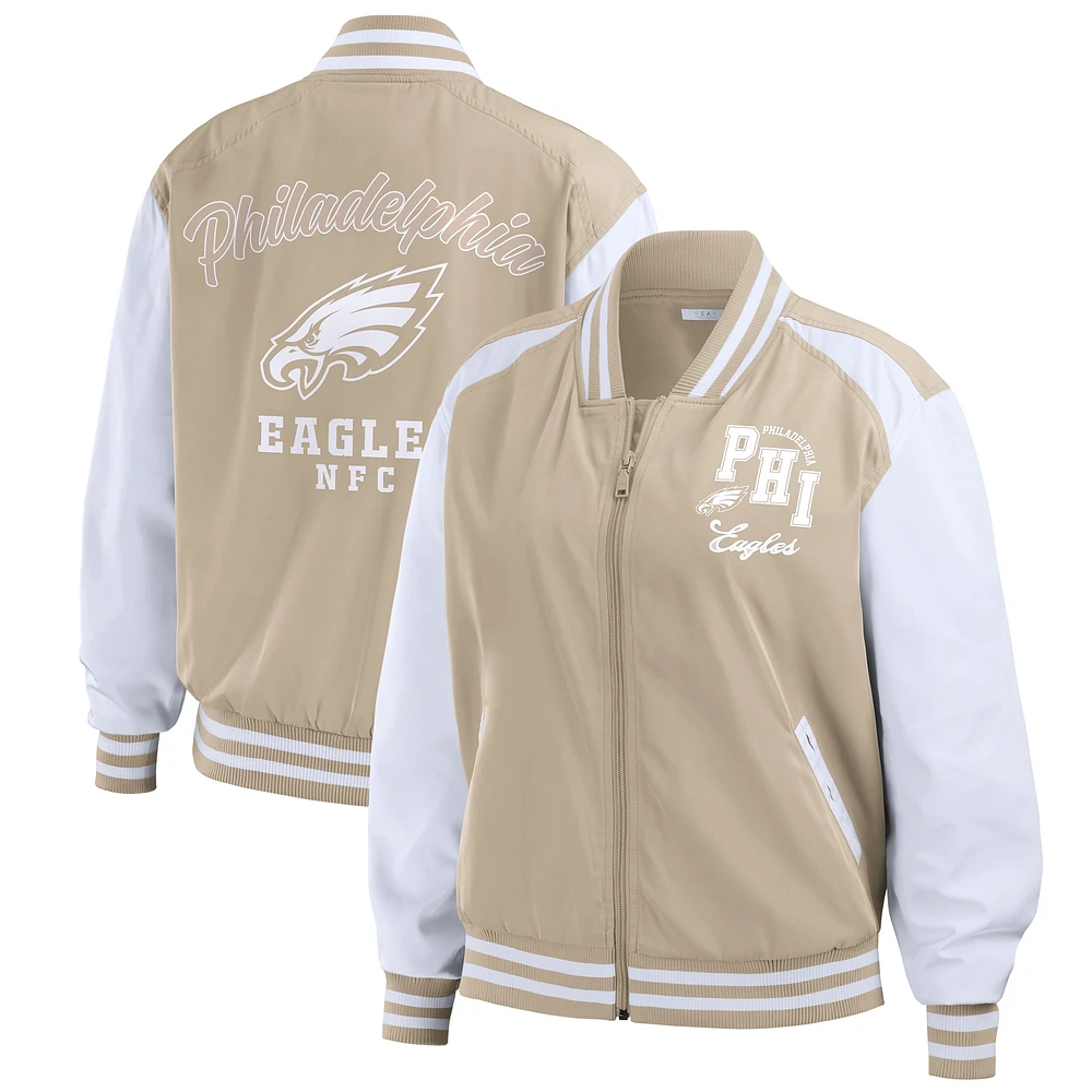 Blouson aviateur entièrement zippé ton sur WEAR by Erin Andrews pour femme, couleur tan, Philadelphia Eagles