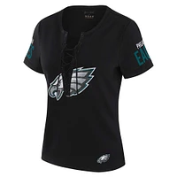 T-shirt à lacets noir pour femme WEAR by Erin Andrews x Gracie Hunt Philadelphia Eagles Draft Me