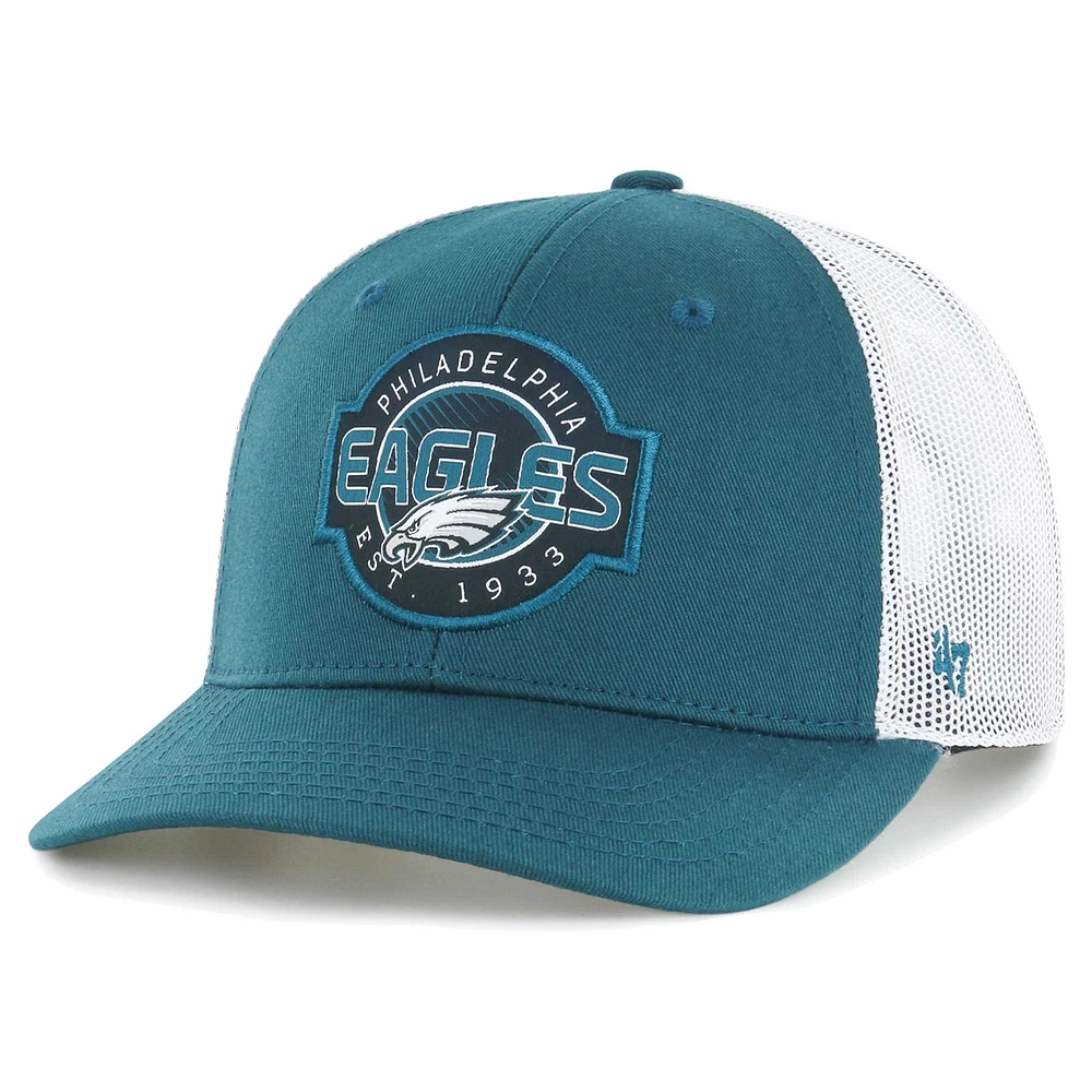 Casquette de camionneur réglable Scramble des Eagles de Philadelphie '47 vert nuit/blanc pour jeune