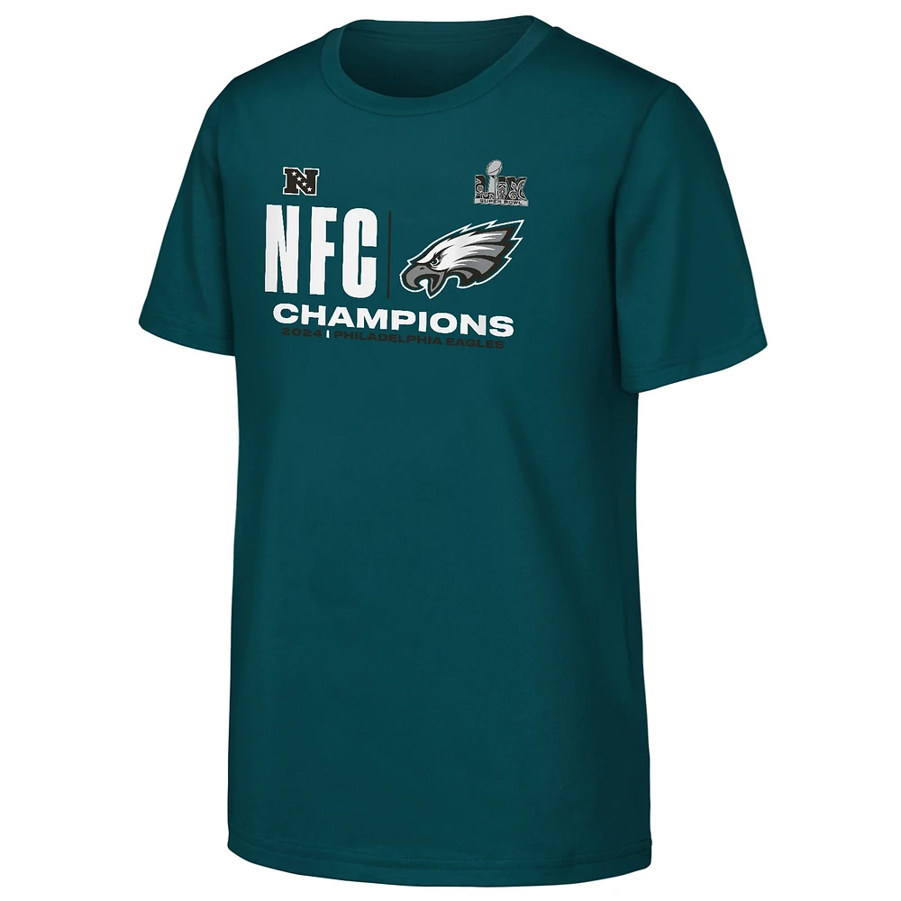 Youth Fanatics Midnight Green Philadelphia Eagles 2024 NFC Champions Hail Mary T-Shirt