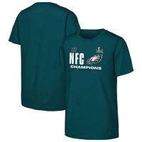 Youth Fanatics Midnight Green Philadelphia Eagles 2024 NFC Champions Hail Mary T-Shirt