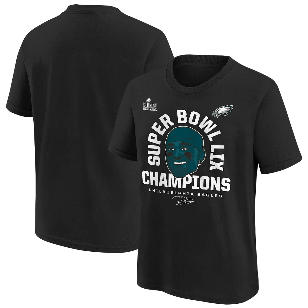 Youth Jalen Hurts Black Philadelphia Eagles Super Bowl LIX Champions Face T-Shirt