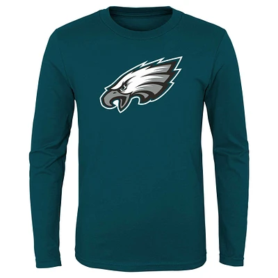 Youth Midnight Green Philadelphia Eagles Primary Logo Long Sleeve T-Shirt