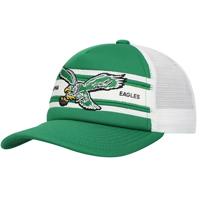 Youth Mitchell & Ness Kelly Green Philadelphia Eagles Stripe Trucker Adjustable Hat