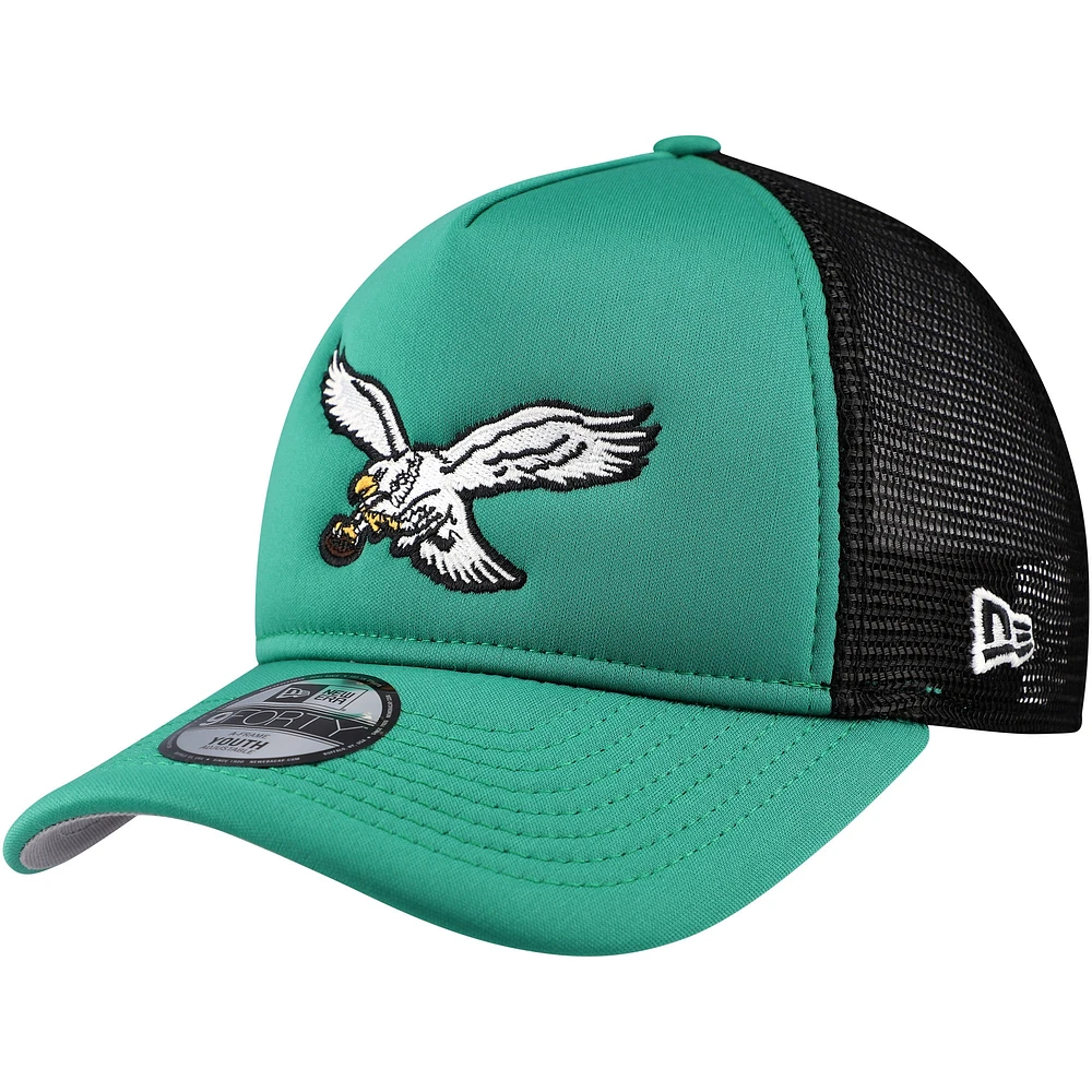 Youth New Era Kelly Green Philadelphia Eagles A-Frame 9FORTY Trucker Adjustable Hat