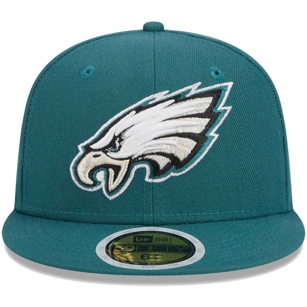 Youth New Era Midnight Green Philadelphia Eagles Main 59FIFTY Fitted Hat