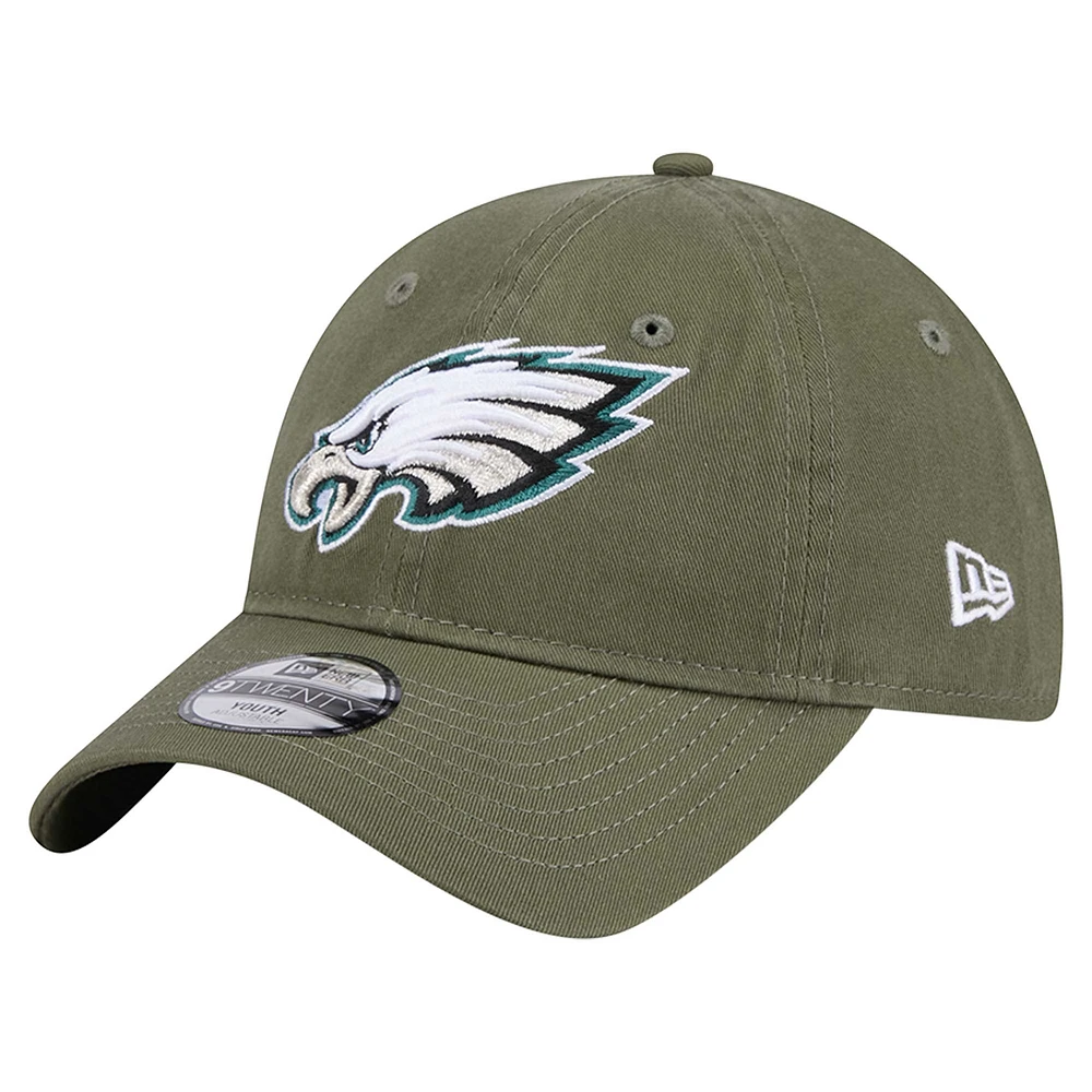 Casquette ajustable Main 9TWENTY des Philadelphia Eagles de New Era pour jeunes, olive