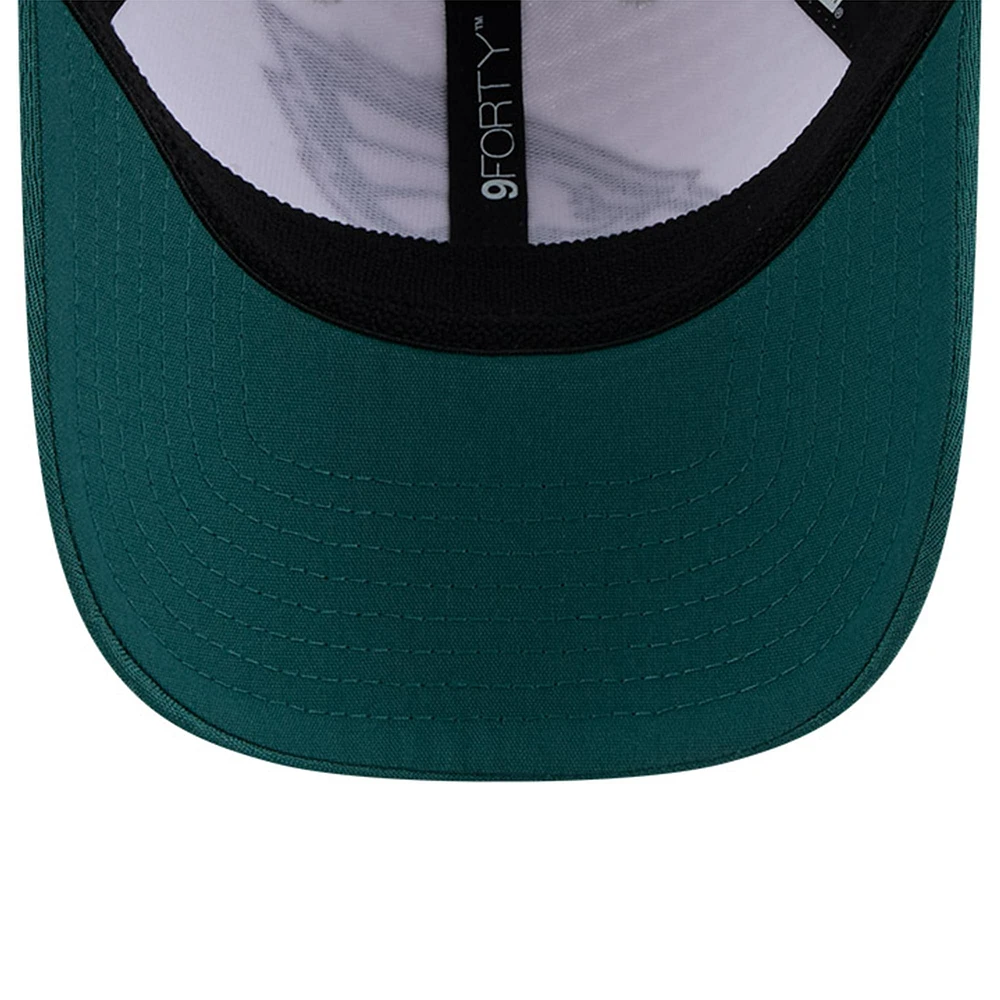 Casquette réglable 9FORTY pour le camp d'entraînement NFL 2024 des Eagles de Philadelphie New Era, blanc/vert minuit