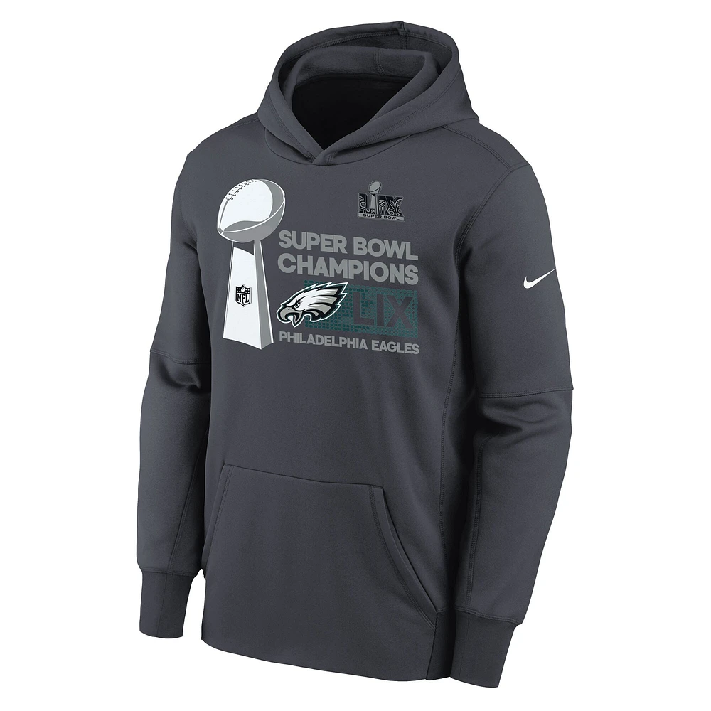 Sweat à capuche en polaire Nike Anthracite Philadelphia Eagles Super Bowl LIX Champions Locker Room Trophy Collection pour jeunes