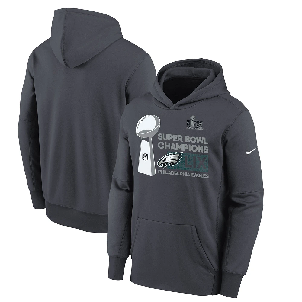Sweat à capuche en polaire Nike Anthracite Philadelphia Eagles Super Bowl LIX Champions Locker Room Trophy Collection pour jeunes