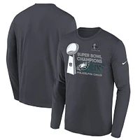 Youth Nike  Anthracite Philadelphia Eagles Super Bowl LIX Champions Locker Room Trophy Collection Long Sleeve T-Shirt