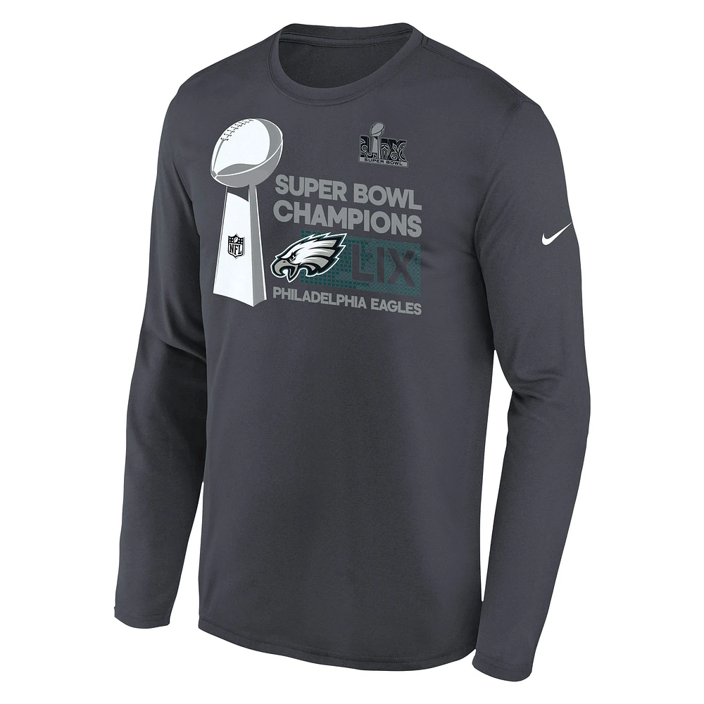 Youth Nike  Anthracite Philadelphia Eagles Super Bowl LIX Champions Locker Room Trophy Collection Long Sleeve T-Shirt