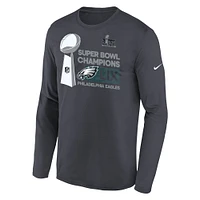 Youth Nike  Anthracite Philadelphia Eagles Super Bowl LIX Champions Locker Room Trophy Collection Long Sleeve T-Shirt